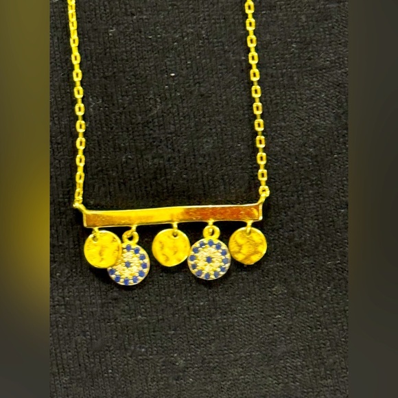 Jewelry - Gold Bar Necklace with Coin & Evil Eye Charms